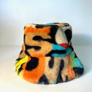 Women's Colorful Letter Print Faux Fur Bucket Hat
